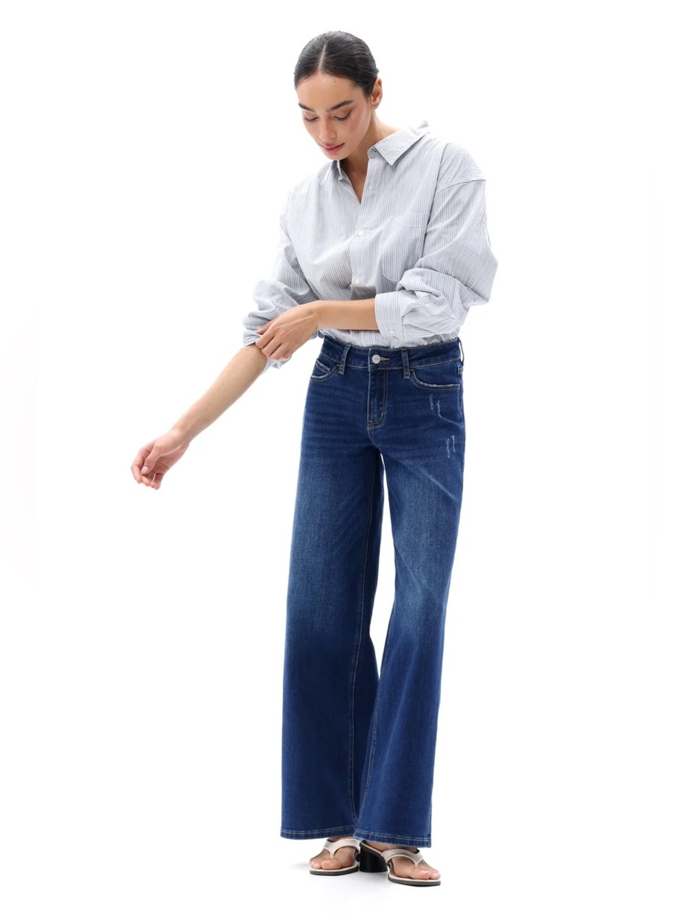 Anthropologie ONESO Effortless Coastal Mid Rise Wide Leg Jeans Dark Blue 14W/33